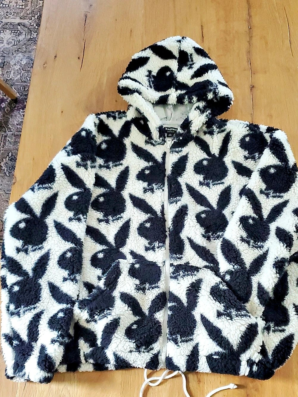 Playboy Bunny Sherpa Jacket Black & White Size Large